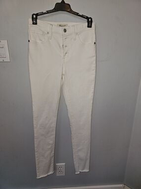 Madewell White Button Fly Skinny Jeans Raw Frayed Hem Women's Size 26 Denim